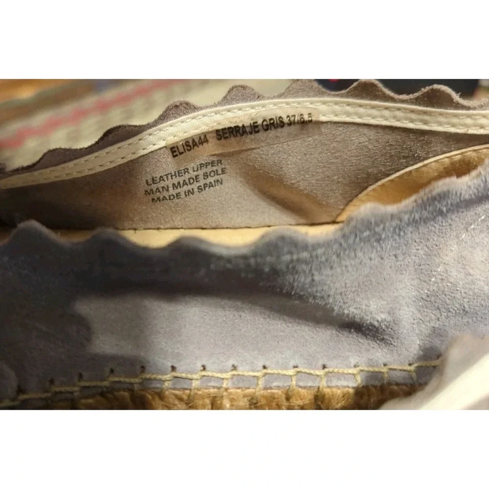 Macarena NWOB Gray Suede Scalloped Espadrille Shoe 37 US 6.5 Jute Hand Sewn Grey
